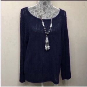 NWT Jamison Women’s Navy Cable Knit Sweater with Scoop Neckline M